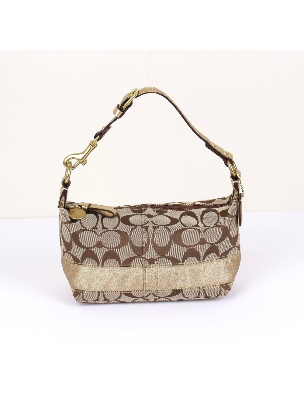 Coach Vintage Y2K Signature Stripe Mini Pouch Shoulder Bag Gold Brown 40757